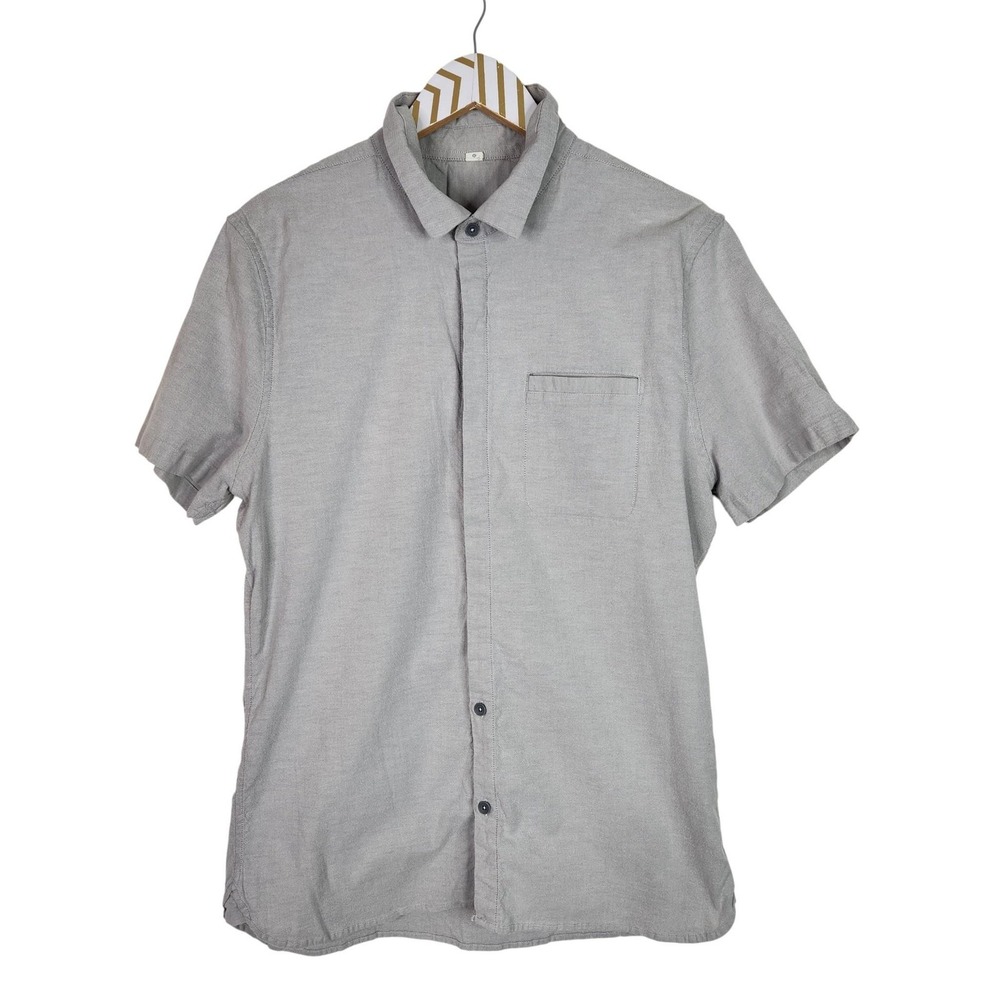 LULULELMON On Time Oxford Shirt Mens Large Gray Short Sleeve Button Front